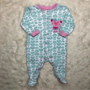 Pekkle Footed Onesie Pajamas White / Blue / Pink Hearts  / Pig Size 3 Months